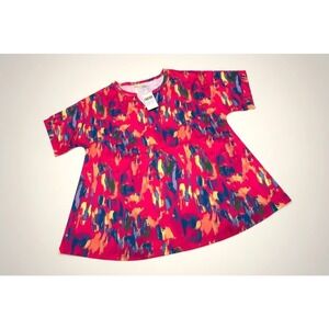 Southern Stitch Womens Pink Abstract Brushstroke Split Neck Tunic Top Size M NEW